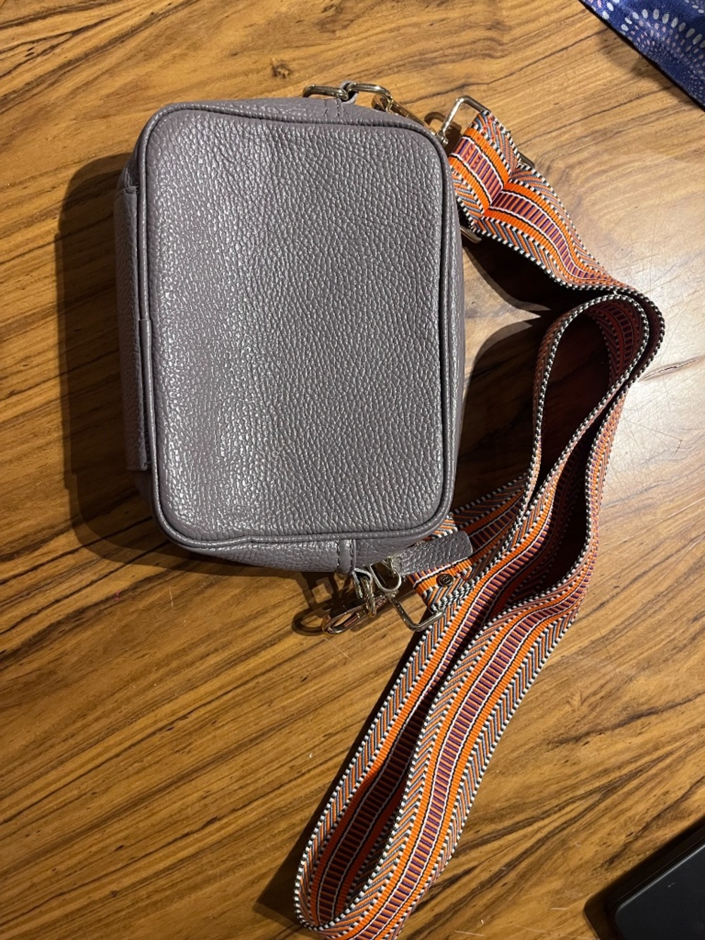 Grey Genuine Leather Crossbody Bag, orange strap, made in Italy, Elie Beaumont - Picture 3 of 9